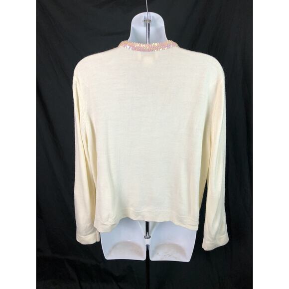 Vintage Cardigan Sweater XL Ivory Sequins Long Sleeve Fairy Coquette Y2K 90s - Picture 4 of 6